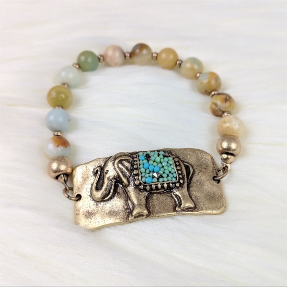 Mosaic Elephant Gold Tone Bracelet